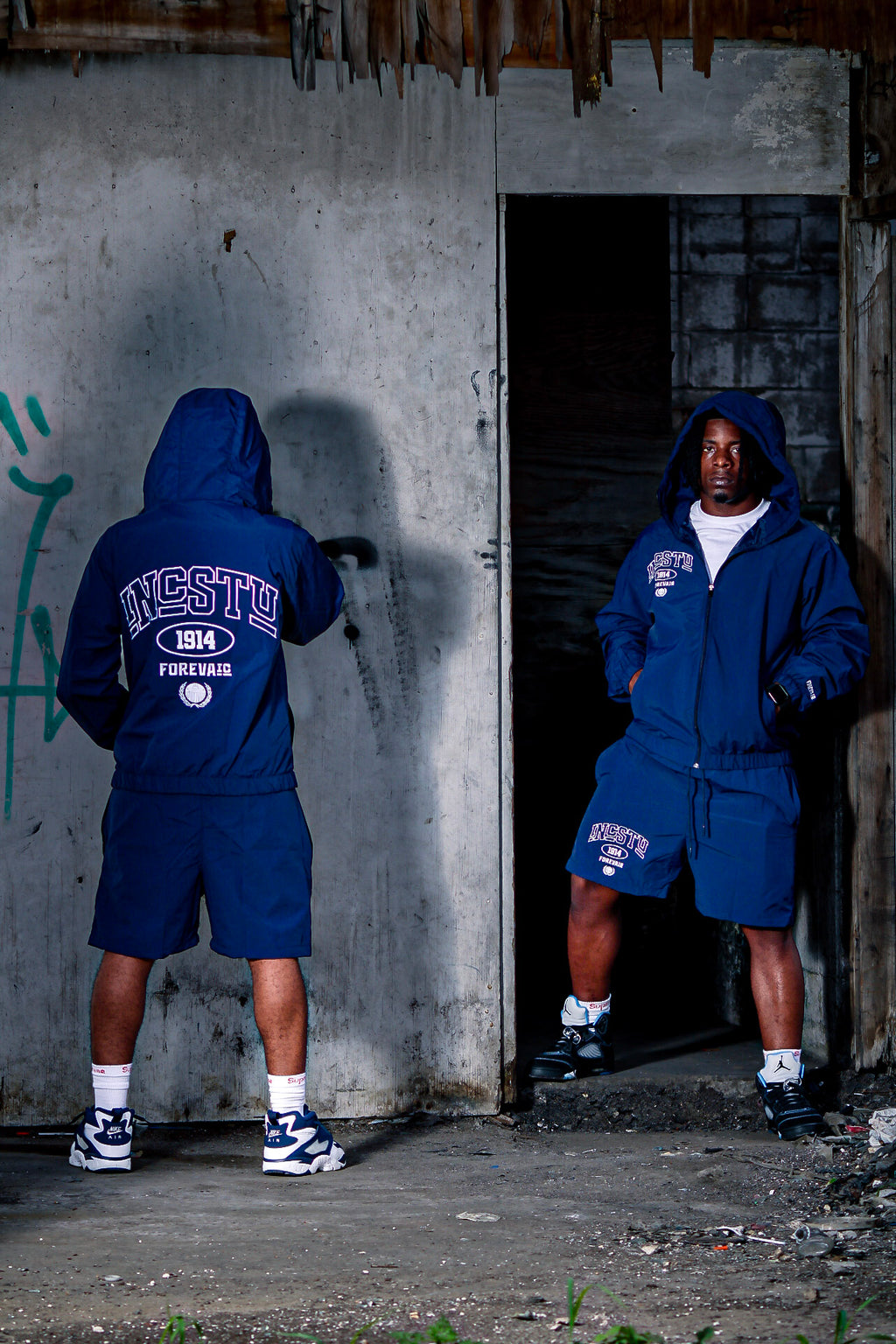 Navy Blue Inc Stu Windbreaker Short Set