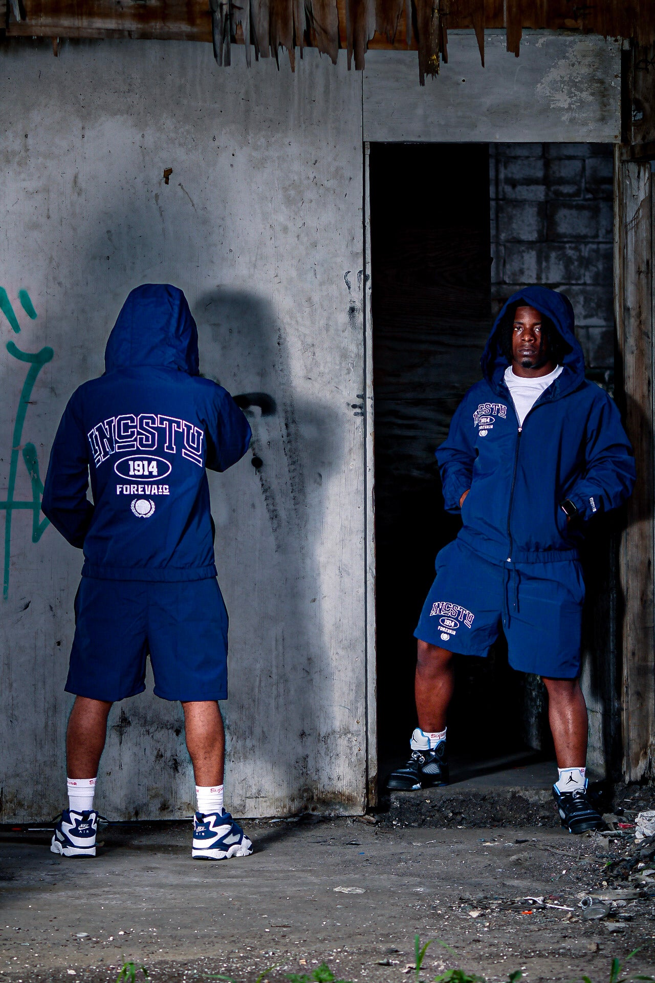 Navy Blue Inc Stu Windbreaker Short Set
